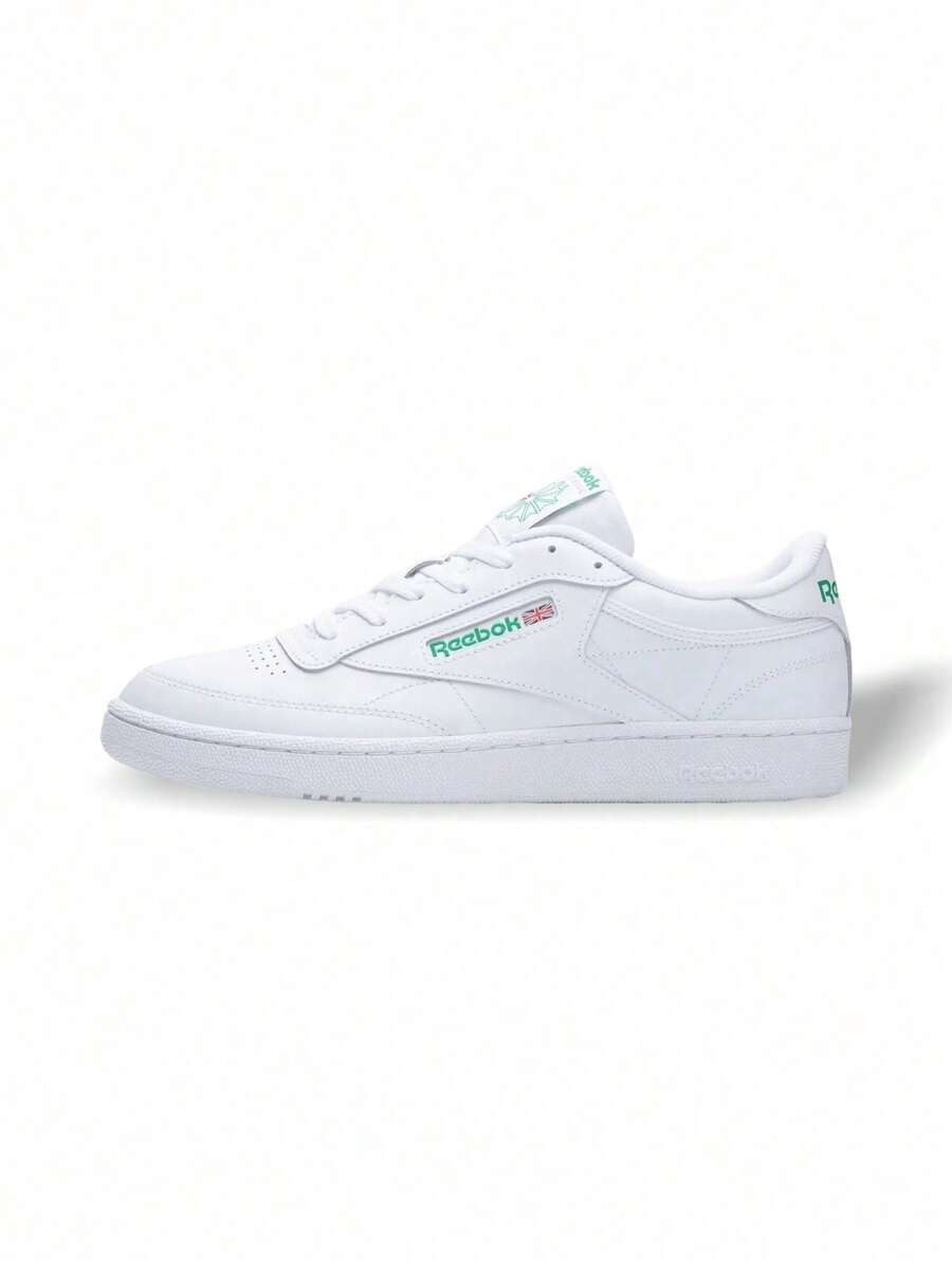 Reebok Club C 女款(GS)青少年运动鞋，吸汗透气，防晒防风保暖，轻便印花Logo，纯色百搭，弹性好，易洗速干，适合运动户外跑步上学，黑色，货号100000198 - 白/綠 - 查看 1