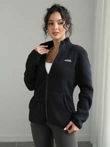 Women's Outdoor Casual Warm Thick Jacket, Fashionable Loose Long Sleeve Jacket Suitable For 5-20 Years Old, Autumn/Winter, Fleece Material, Suitable For Skiing And Other Sports - Black - View 6