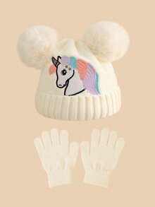 2pcs/Set Kids Unicorn Knit Hat And Gloves Set, Warm And Versatile For Autumn/Winter - 2PC - View 9