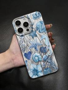 Blue Ocean Creature Phone Case Compatible With IPhone 11 Pro Max, 16 Pro Max, 15 Pro, 14 Plus, 13, 12, 11, 13 Pro Max, 12 Pro, Anti-Drop - Transparent Feather Veil - View 2