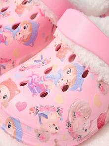 1 Pair Girls Cute Cat Design Thermal Lined Warm Comfortable Indoor Slip-On Shoes, Suitable For Winter - Pink - View 5