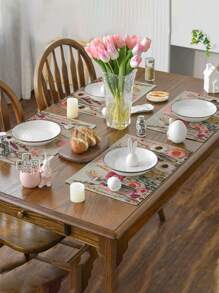 4 件/6 件彩色刺绣花朵餐垫，矩形桌布，可水洗，适合家庭聚餐、咖啡桌、耐用的厨房和餐厅装饰、派对和场景的桌面装饰、家居装饰