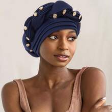 Women African Turban Pre-Tied Twisted Beanie Cap Headwear Soft Stretchy Turbans - 黑色 - 查看 9