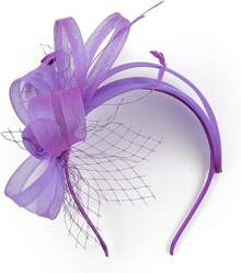Fascinators Hats Women,Tea Party Fascinator Hair Clip With Feathers Wedding,Derby Hats Headbands - Ha9461-紫色 - 查看 3