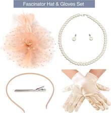 Ibeauti Fascinator Hats With Screentouch Lace Gloves Set Women Tea Party Cocktail Wedding Derby Headwear Short Gloves - 02 香檳 - 查看 8
