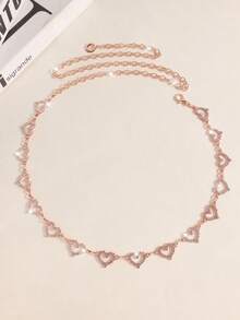 1 件时尚简约心形水钻合金腰链，女士连衣裙装饰