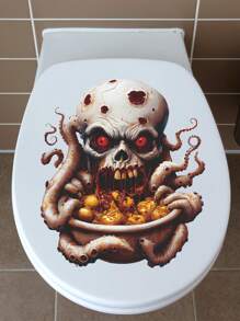 1 Piece Halloween Toilet Sticker, Spooky Skeleton Octopus And Scary Pumpkin Design, Creepy Bathroom Decor, Halloween Bathroom, Seasonal Decor, Cartoon Horror Theme, Easy To Apply, Halloween Decoration, Playful Horror