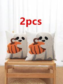 1 pezzo/2 pezzi Federa per cuscino ricamata in peluche con motivi di fantasmi, zucche e scritta "DOLCETTO O SCHERZETTO", lavorazione interamente ricamata, decorazione di Ognissanti per soggiorno, camera da letto, divano, letto, patio esterno, giardino, auto, adatta per tutte le stagioni, 45*45cm (senza imbottitura) - Multicolore - Visualizzare 14