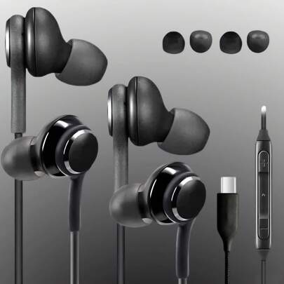 1-2 Packs USB C Headphones With Mic – Type C Wired Earphones Galaxy USBC Earbuds Compatible With Apple 16 15, Galaxy S25 S24 S23 S22 S21 S20 FE, Note, IPad – USB C Audiofonos Black