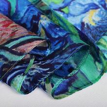 100% Mulberry Silk Scarf For Women Lightweight Long Scarves Beach Wraps Cover Up -Travel Photography Scarfhalloween - 藍綠鳶尾 - 查看 5