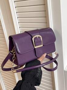 新款时尚女士小方形单肩包，简约时尚单肩斜挎包，带锁扣，百搭通勤腋下包 - Mauve Mist - 查看 7