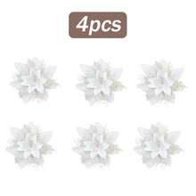 8pcs Festive Decoration White Christmas Flower; Onion Powder Wreath Accessory Christmas Tree Decoration.