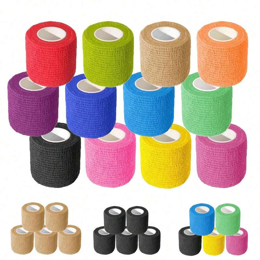 1/6/8/12/24/36 Pcs Self-Adhesive Bandages, Tattoo Grip Tape Anti-Slip, Daily Care Bandages, Colorful Sports Tape, Halloween Holiday Wrap Ankle Tape, Sports Tape, Tattoo Supplies, Suitable For Tattoo Beginners And Professionals