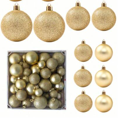44个圣诞球装饰品，圣诞树装饰，悬挂式防碎塑料球装饰，适用于圣诞树、节日、婚礼派对、窗户圣诞装饰、生日、情人节、复活节、家居、办公室墙面装饰，完整的圣诞树装饰套装，营造节日氛围 - 圣诞礼物，尺寸：7/6/5/4/3厘米（2.8/2.4/1.9/1.6/1.2英寸）