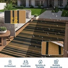 Meiyiu Waterproof Outdoor Rug 8x10/9*12/9*18, Plastic Straw Patio Camping Rug, Indoor Outdoor RV Mat Carpet For Deck, Camper, Porch, Balcony, Backyard, Picnic - Black Brown-8*10ft - 查看 5