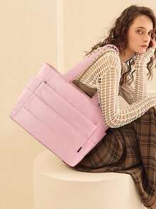 女士手提包，轻便蓬松手提包，带隔层绗缝单肩包手提包，适合旅行、工作、健身，适合返校、上课和通勤，可满足多件物品的日常收纳需求，尺寸更大，收纳效果更佳 - 彩色 - 查看 6