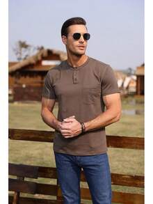 Henley Shirts Slim Fit Button T-Shirthalloween - Verde - Ver 9