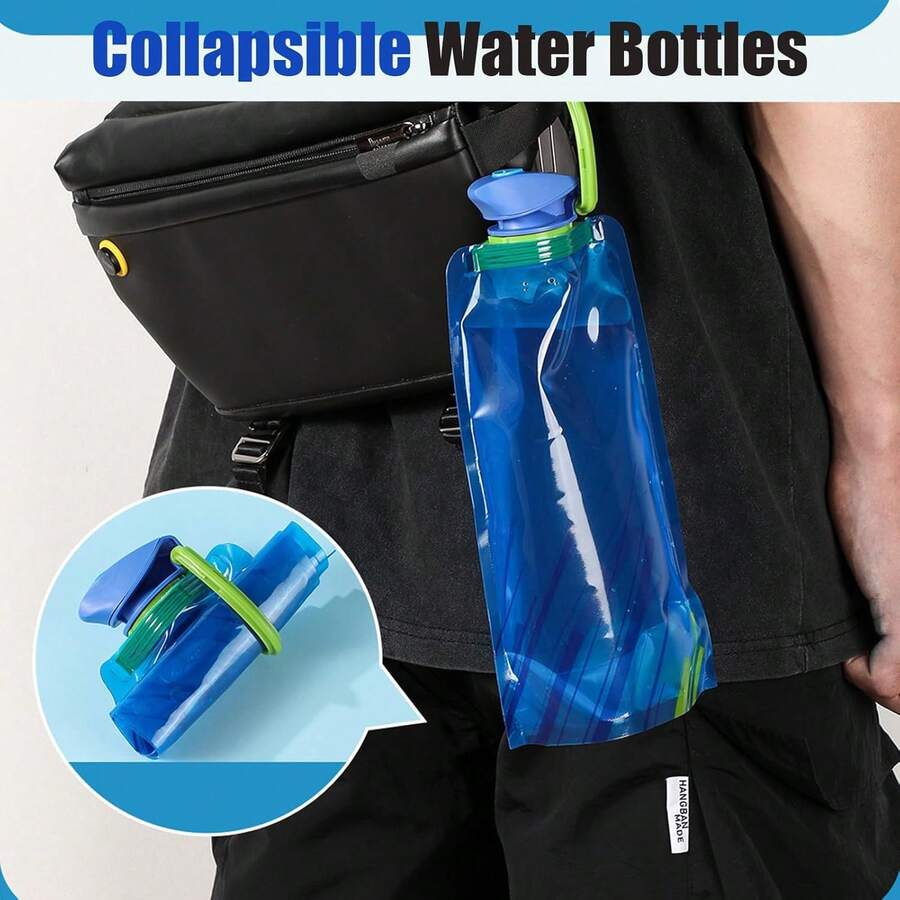 1 pieza Botella de agua plegable para viaje - Bolsa de agua plegable con tapa a prueba de fugas, portátil y reutilizable para senderismo, deportes, camping, ciclismo