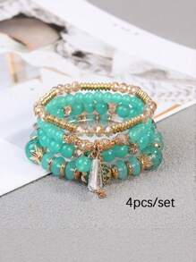 4 件女孩波西米亚多层串珠手链流苏百搭简约手链