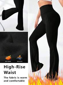 FWH Leggings de cintura alta modesta, diseño de pierna acampanada, interior forrado de felpa, comodidad todo el día, efecto estilizante sin compresión, calidez sin volumen, leggings de felpa de cintura alta, pantalones de yoga acampanados, pantalones acampanados que levantan el trasero, pantalones de entrenamiento forrados de felpa con control de abdomen y levantamiento de glúteos, versátiles leggings acampanados de cintura alta