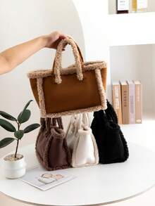 女士毛绒斜挎包手提包，秋冬新款时尚优雅可爱柔软仿麂皮托特包大容量单肩包，可调节肩带，是女性休闲外出和日常使用的完美礼物，新款女士皮草包