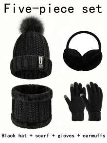 7/5/4/1 Juegos de trajes cálidos a prueba de viento y frío para esquiar, ciclismo, deportes al aire libre, etc. en otoño e invierno. Gorro de lana acolchado, bufanda de punto, guantes de punto, orejeras cálidas, calcetines cálidos, regalos de invierno para mujeres