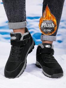 1 Pair Plus Size Women's Warm Snow Boots, 2025 Winter New High-Top Short Tube Boots, Middle-Aged & Elderly Thermal Lined Warm Walking Shoes, Unisex Snow Boots, Size 35-46 - Black - View 5