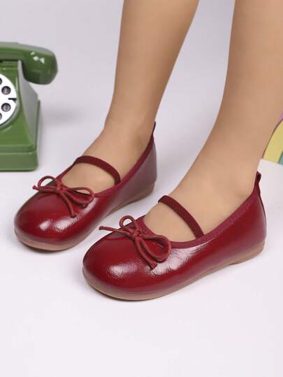 Girls' Flat Shoes, New Autumn Kids Leather Shoes With Bow, Fashion Casual Versatile Student Shoes, Princess Shoes For Outdoor, Performance, Children Flat Shoes