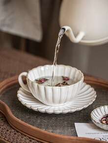 1set Petal Flower-Shaped Coffee Cup And Saucer Set, Kiln - Changed Ceramic Process, Underglaze Color Decoration, Afternoon Tea Cup And Saucer, For Home Use, Coffee Latte Art, Artistic Drinks, High - Appearance Value, For Entertaining Guests, Elegant And Romantic - Multicolor - View 8