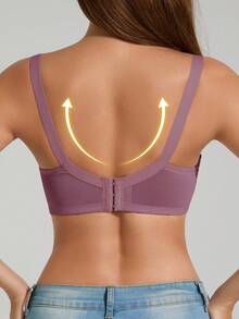 1pc Women's Solid Color Full Coverage Lace Wireless Bra, Sexy Supportive Breathable Thin Lingerie - Pink - View 8