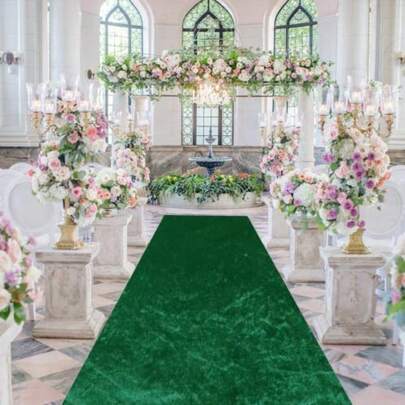 Emerald Green Aisle Runners For Weddings For Outdoor Wedding 4x20 FT Bride Aisle Runner For Ceremony Velvet Carpet Runner Rug For Grass Outdoor Beach Moss Aisle Runway Party Decorations