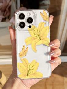 1 件 Ins 风格粉色花卉百合花和蝴蝶图案透明软手机壳，兼容 11/12/13/14/15/16 Pro Max 防水防震防摔防刮
