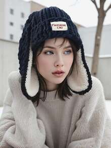 1 pezzo Cappello lavorato a maglia spesso con orecchie da coniglio carino per donna, cappello con paraorecchie fatto a mano, leggero e pratico per passeggiate all'aperto, shopping, vacanze e uso quotidiano, autunno/inverno