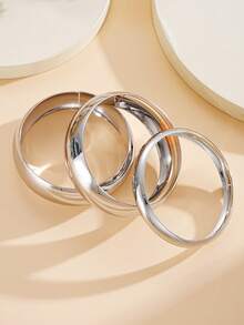 Bộ 3 vòng tay dạng vòng trơn cỡ lớn tối giản, thiết kế cổ điển thanh lịch đơn giản, thích hợp cho ngày lễ, tiệc tùng, hẹn hò, làm quà tặng, đeo hàng ngày - Bạc - Xem 4