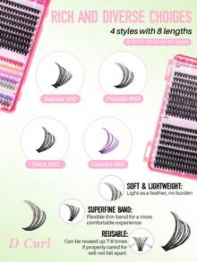 640PCS D Curl Individual Lash Clusters 9 Colored Large Capicity 9-16mm Mixed DIY Lash Clusters Natural Look&Wispy&Colorful Reusable DIY Eyelash Extension Kit With Makeup Tool Lash BOND&SEAL And Tweezers For Beginner Use At Home Or On-The-Go For Daily Life&Dating&Wedding&Party&Music Festival&Halloween - Nhiều màu - Xem 3