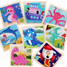 9pcs/6pcs/4pcs Wooden Jigsaw Puzzles, Children Animal & Transportation Cartoon Flat Puzzles, Educational Toys