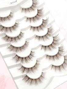 Asiteo 7对棕色仿貂毛假睫毛，透明睫毛柄，纤细浓密，打造猫眼妆效，蓬松自然，透明睫毛柄，3D卷翘，整条假睫毛，睫毛嫁接，假睫毛，睫毛