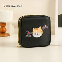 1pc Cartoon Cat Double-Layer Sanitary Pad Storage Bag, Lipstick Foundation Eyeshadow Cosmetic Organizer Bag, Large Capacity Portable Feminine Hygiene Pad Pouch, Wallet, Purse In Purse, Valentine's Day Gift, Back To School - Multicolor - View 14