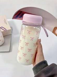 1pc Pink Bow Water Bottle, Minimalist School Water Bottle, Large Capacity Straw Plastic Cup Student Cup, Water Bottle, Cup, Possible, Water, Airport, Cup, School Airport, School Airport