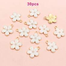 30/60 件三色混珐琅樱花油滴吊坠 - DIY 锌合金首饰，适用于手链、项链和耳环