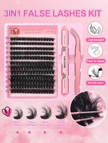 192/216/240 D Curl Large-Capacity False Eyelash Extensions Kit With Eyelash Extensions Adhesive, Tweezers, And Eyelash Brush. Fluffy, Thick, And Soft False Eyelash Extension Set, 60d 80d 100d 10-16mm Mixed-Length Individual Eyelash Clusters. Natural Look Style And Thin False Eyelashes For Daily And Dating, Cosplay, Night Party, Club, Stage, Carnival, Bridal,Wedding Makeup, Fake Eyelashes Gift Set For Women, Girlfriendlash Clusters Kit,Lashes,Eyelashes,Fake Lashes - Pink - View 7