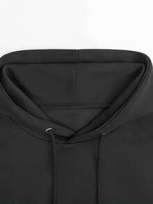 1pc Women's Plus Size Casual Hoodie With Letter Print, Loose Fit Pullover Sweatshirt With Pockets, Polyester Knit Fabric, Spring/Summer/Autumn - "Free Hugs Just Kidding Don't Touch Me" Design - màu đen - Xem 3