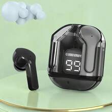 Auriculares inalámbricos TWS cabina espacial - sonido cristalino, diseño transparente con pantalla digital LED, espera ultra larga, control de volumen táctil, micrófono de condensador y batería de polímero de litio recargable para música y llamadas con manos libres, conectividad inalámbrica de moda transparente, compatible universalmente con todos los teléfonos inteligentes, disfruta de un sonido nítido y distinto con estilo - Negro - Ver 7