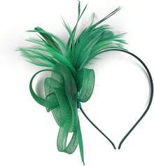 Fascinators Hats Women,Tea Party Fascinator Hair Clip With Feathers Wedding,Derby Hats Headbands - Ha9462-綠色 - 查看 6