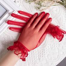 Ibeauti Fascinator Hats With Screentouch Lace Gloves Set Women Tea Party Cocktail Wedding Derby Headwear Short Gloves - 02 Red - 查看 5
