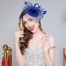 Ibeauti Fascinator Hats With Screentouch Lace Gloves Set Women Tea Party Cocktail Wedding Derby Headwear Short Gloves - 07 Blue - 查看 2