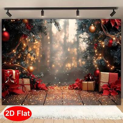 1pc 2D Flat Banner, Christmas Tree, Maple Leaf And Gift Theme Background Cloth, Suitable For Holiday Parties And Photography