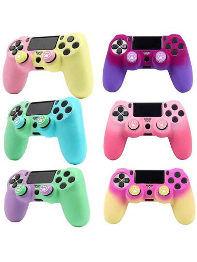  适用于 Playstation 4 控制器的渐变色控制器外壳，RALAN 1 控制器保护壳 + 2 个定制拇指握把盖