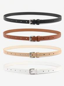 4pcs Women's Square Gold Buckle Classic PU Leather Solid Color Thin Belts For Casual Jeans - bộ thắt lưng - Xem 4
