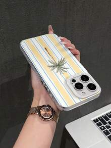 Striped Palm Tree Pattern Phone Case, Personalized Compatible With IPhone 16 Pro Max, 15/14 Plus, 13, 12, 11 Protective Cover - Silver White Frame - View 6